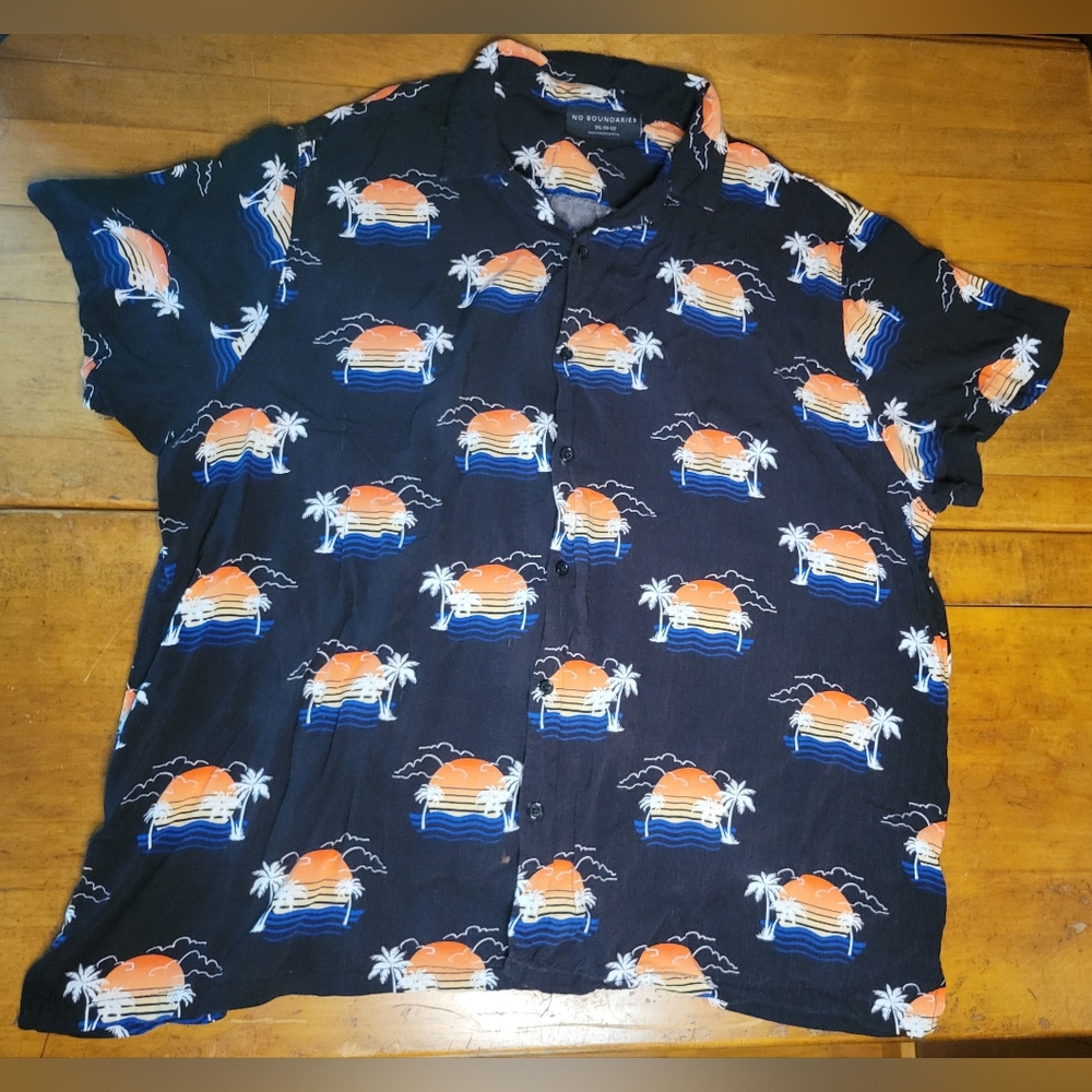 No Boundaries Men's 2XL XXL Black Sunset Prints Short Sleeve Button-Down Shirt